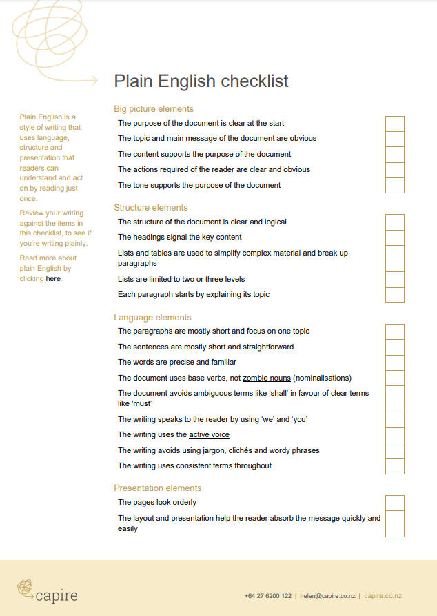 Plain English checklist